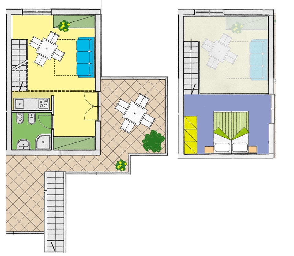 Type B - Two levels studio apartment sleeping 4